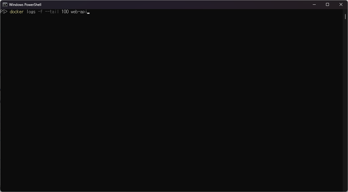 콘솔에 붙여 넣은 결과: docker logs -f --tail 100 web-api
